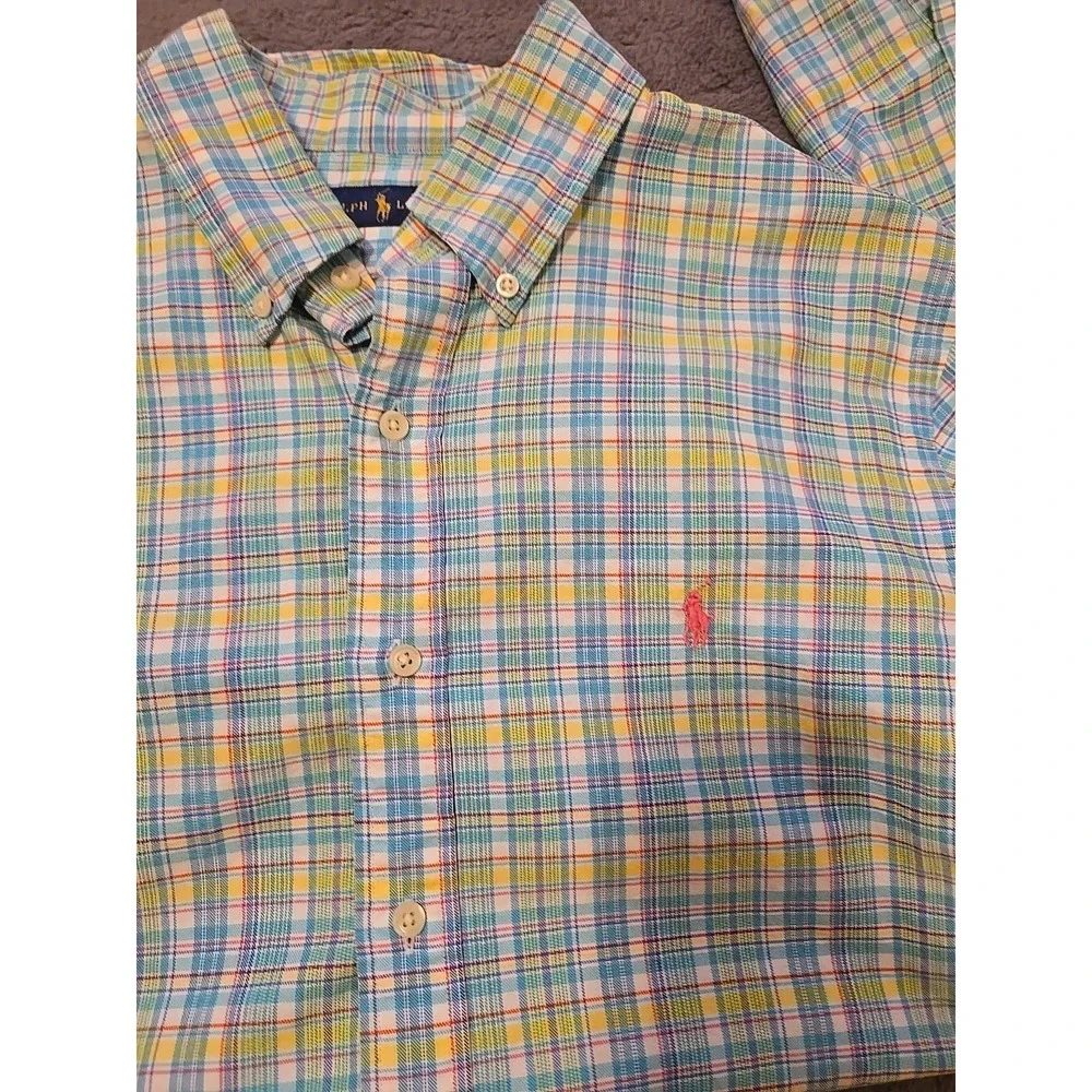 Polo Ralph Lauren Shirt Mens L Cotton Stretch Pink Blue Green‎ Stripe L/S Pony L